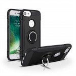 Wholesale iPhone 8 Plus / 7 Plus 360 Rotating Ring Stand Hybrid Case with Metal Plate (Black)